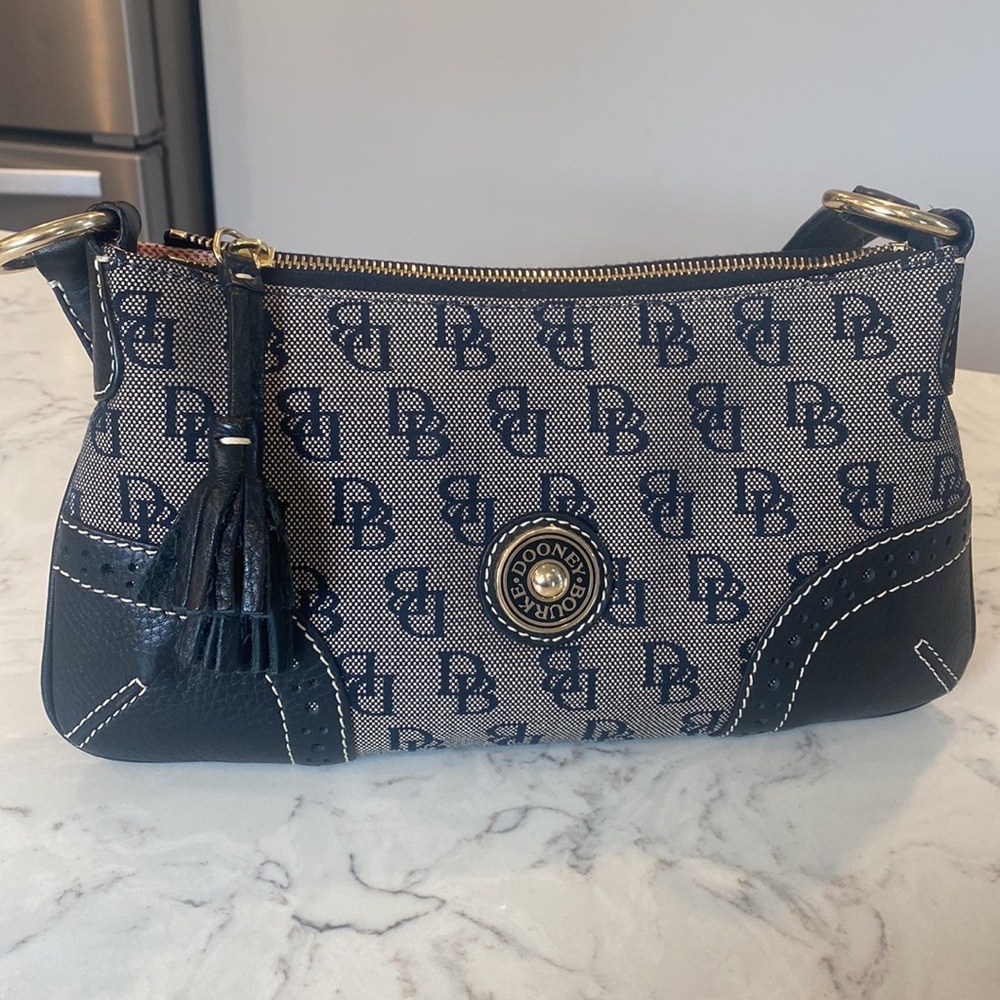 Dooney & Bourke Black and Gray Shoulder Bag with Monogram Print